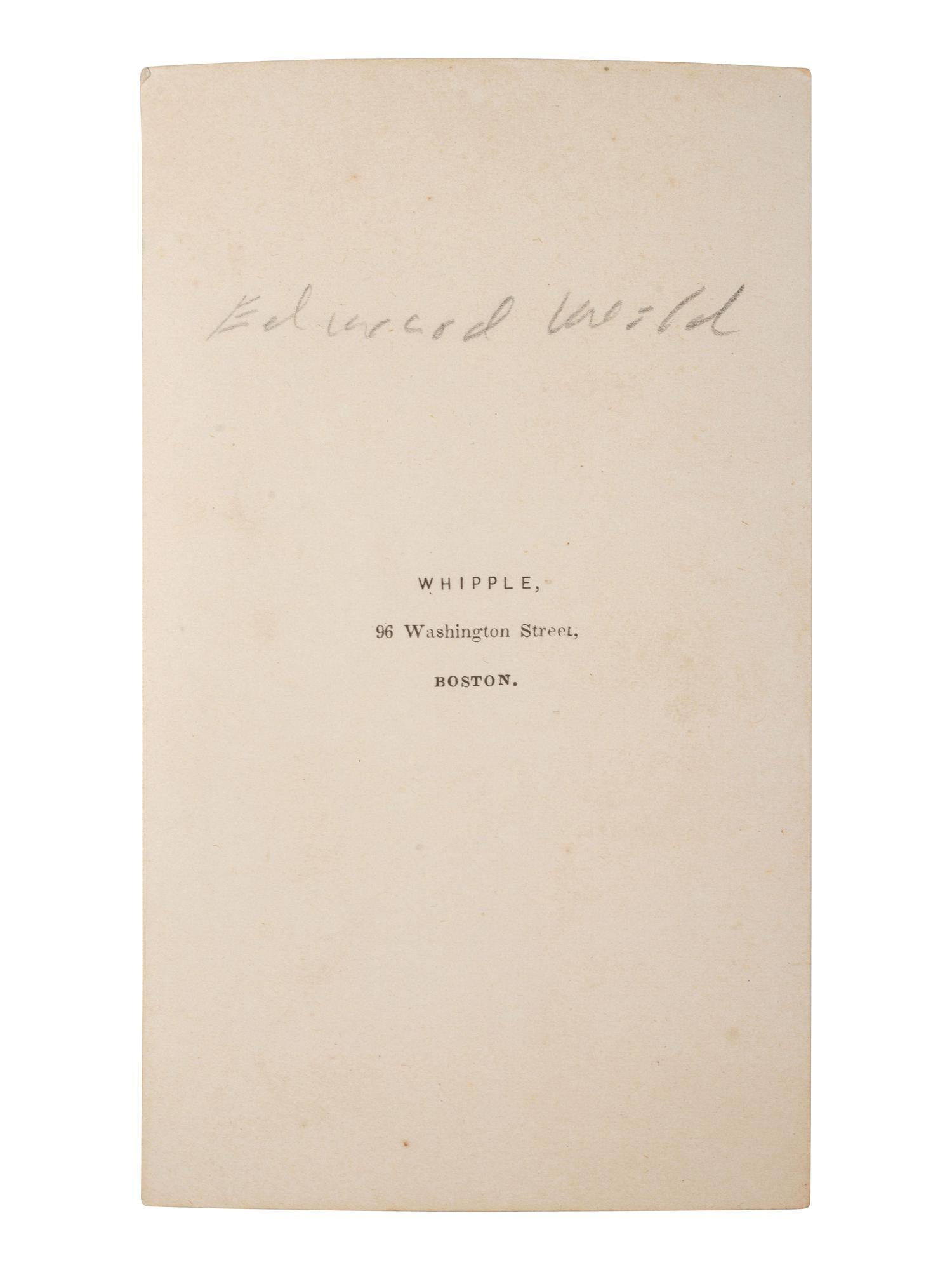 [CIVIL WAR]. WILD, Edward Augustus (1825-1891). Collection of items related to abolitionist, recruiter, and commander of "Wild's African Brigade," incl. wartime CDV and letter referencing the attack on Fort Wagner.