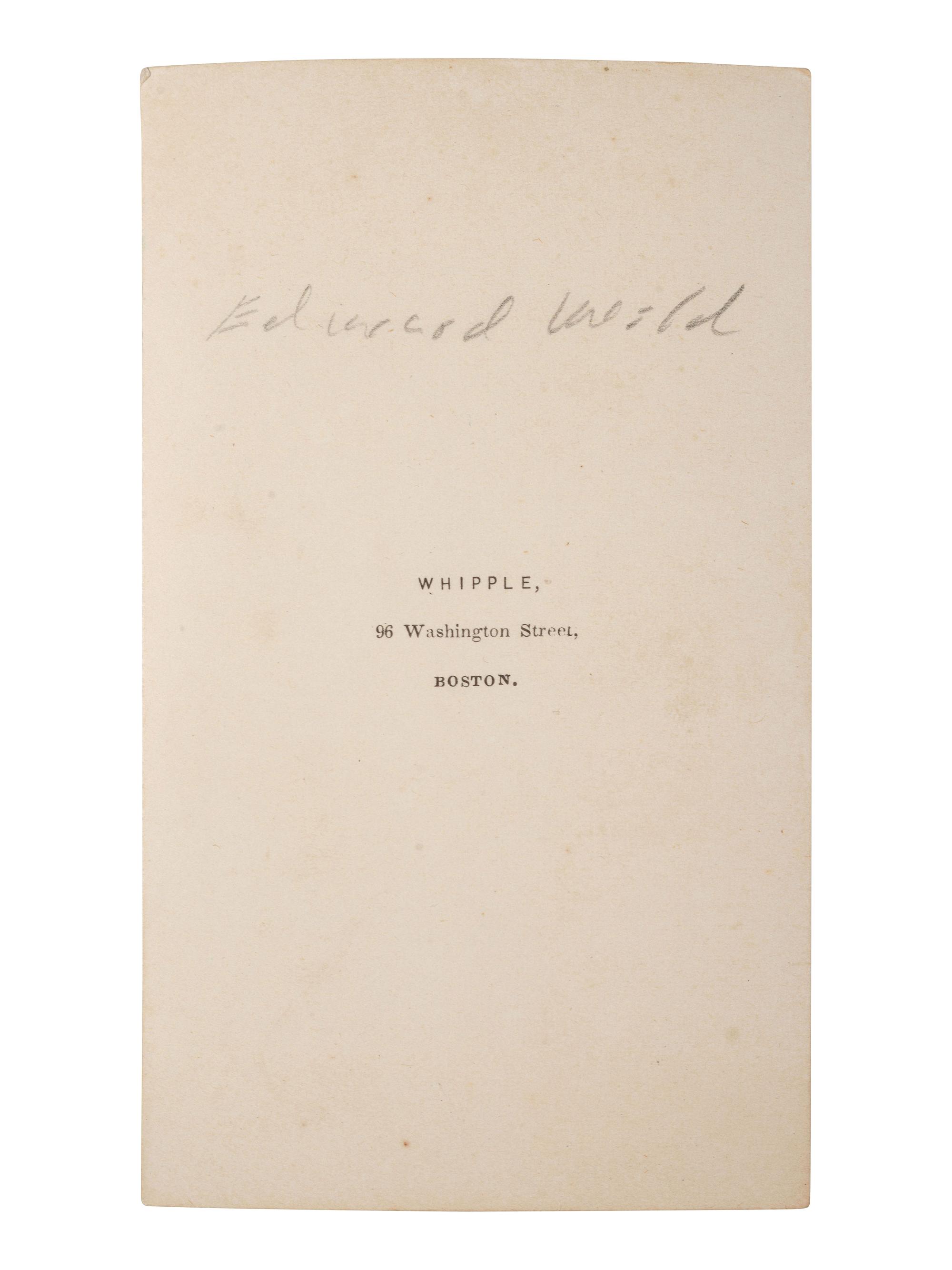 [CIVIL WAR]. WILD, Edward Augustus (1825-1891). Collection of items related to abolitionist, recruiter, and commander of "Wild's African Brigade," incl. wartime CDV and letter referencing the attack on Fort Wagner.
