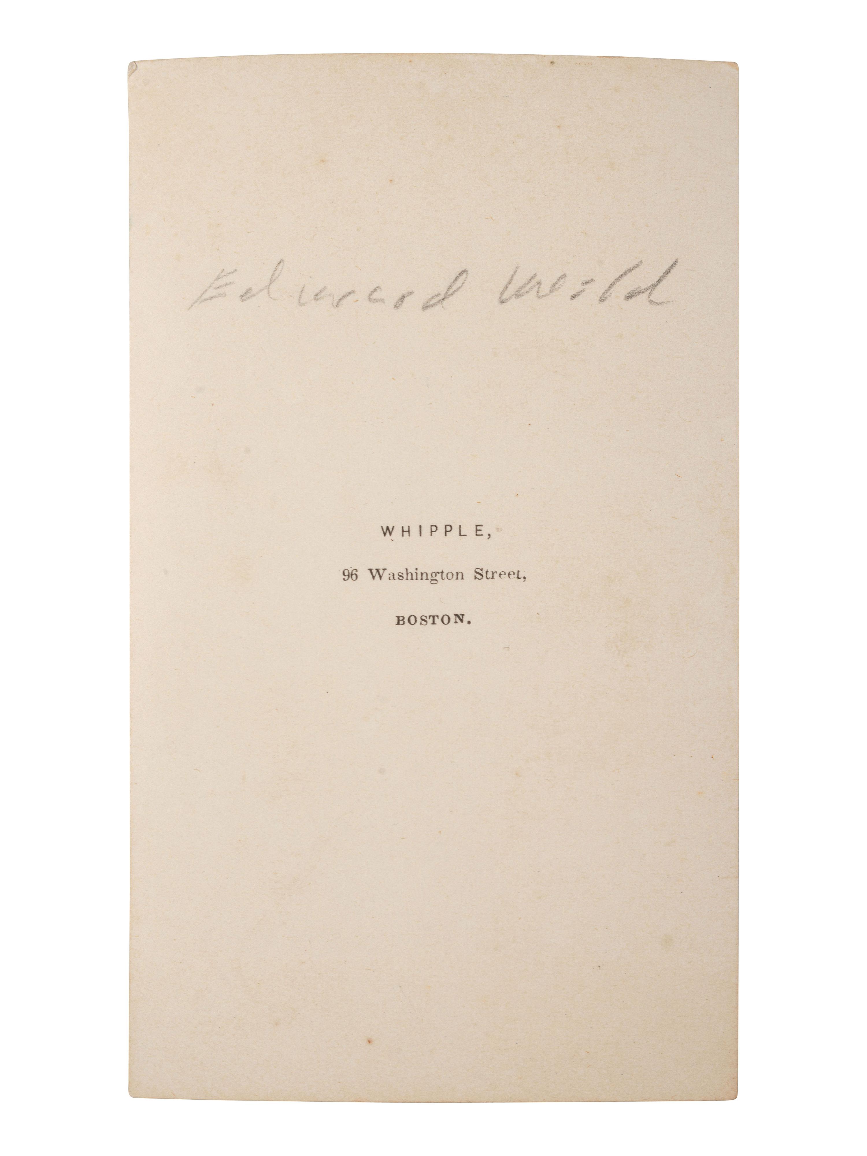 [CIVIL WAR]. WILD, Edward Augustus (1825-1891). Collection of items related to abolitionist, recruiter, and commander of "Wild's African Brigade," incl. wartime CDV and letter referencing the attack on Fort Wagner.
