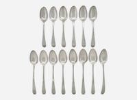 A collection of fourteen silver tablespoons, William Grigg (d. 1797) and William W. Gilbert (before 1746-1832), New York, NY, circa 1760-1780