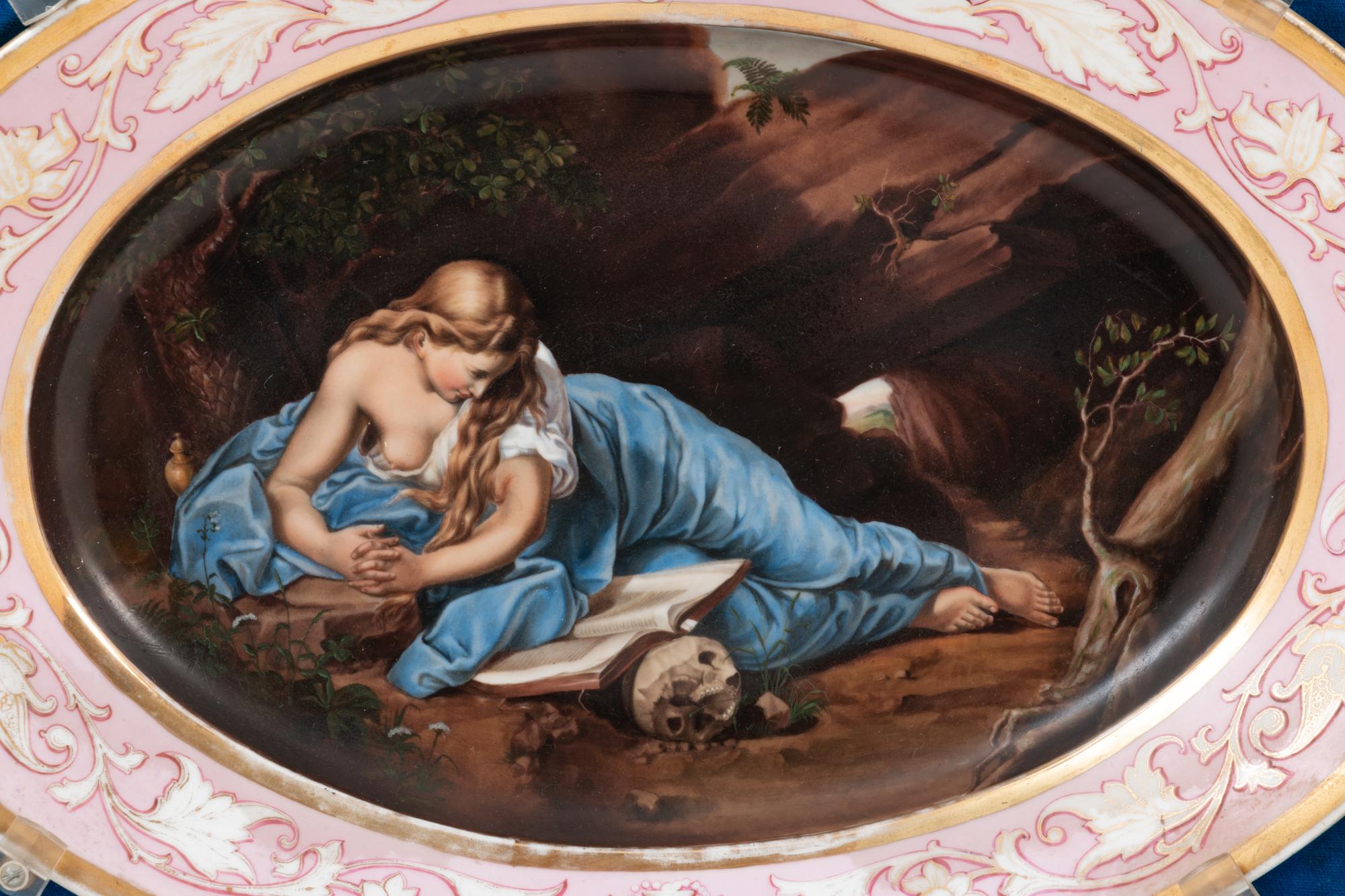 A Continental Porcelain Plaque Depicting The Penitent Magdalene after Pompeo Batoni (Italian, 1708-1787)