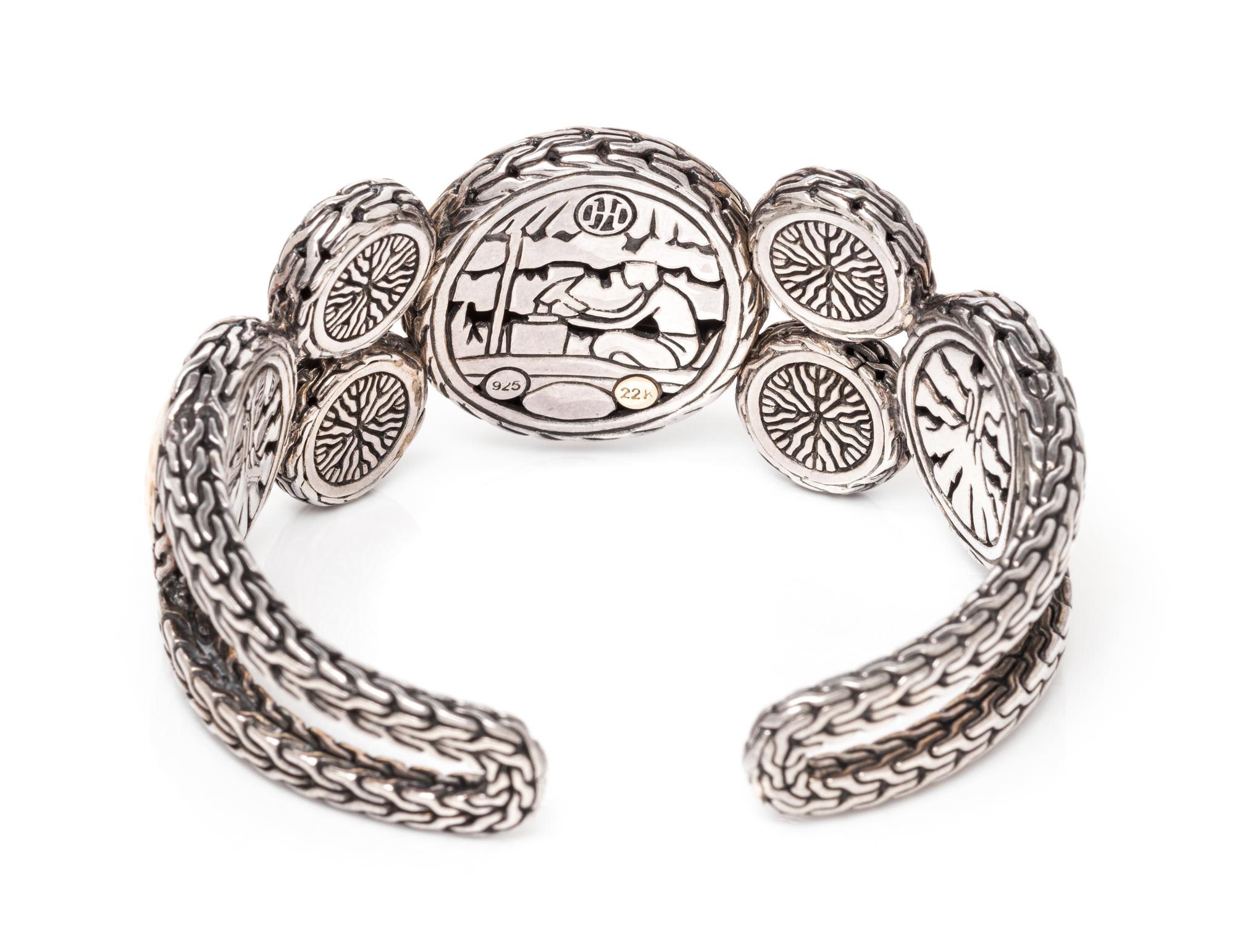 A Sterling Silver and 22 Karat Gold 'Palu Flex' Cuff Bracelet, John Hardy, 34.90 dwts.