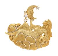 An 18 Karat Yellow Gold and Diamond Goddess and Moon Pendant/Brooch, 16.60 dwts.