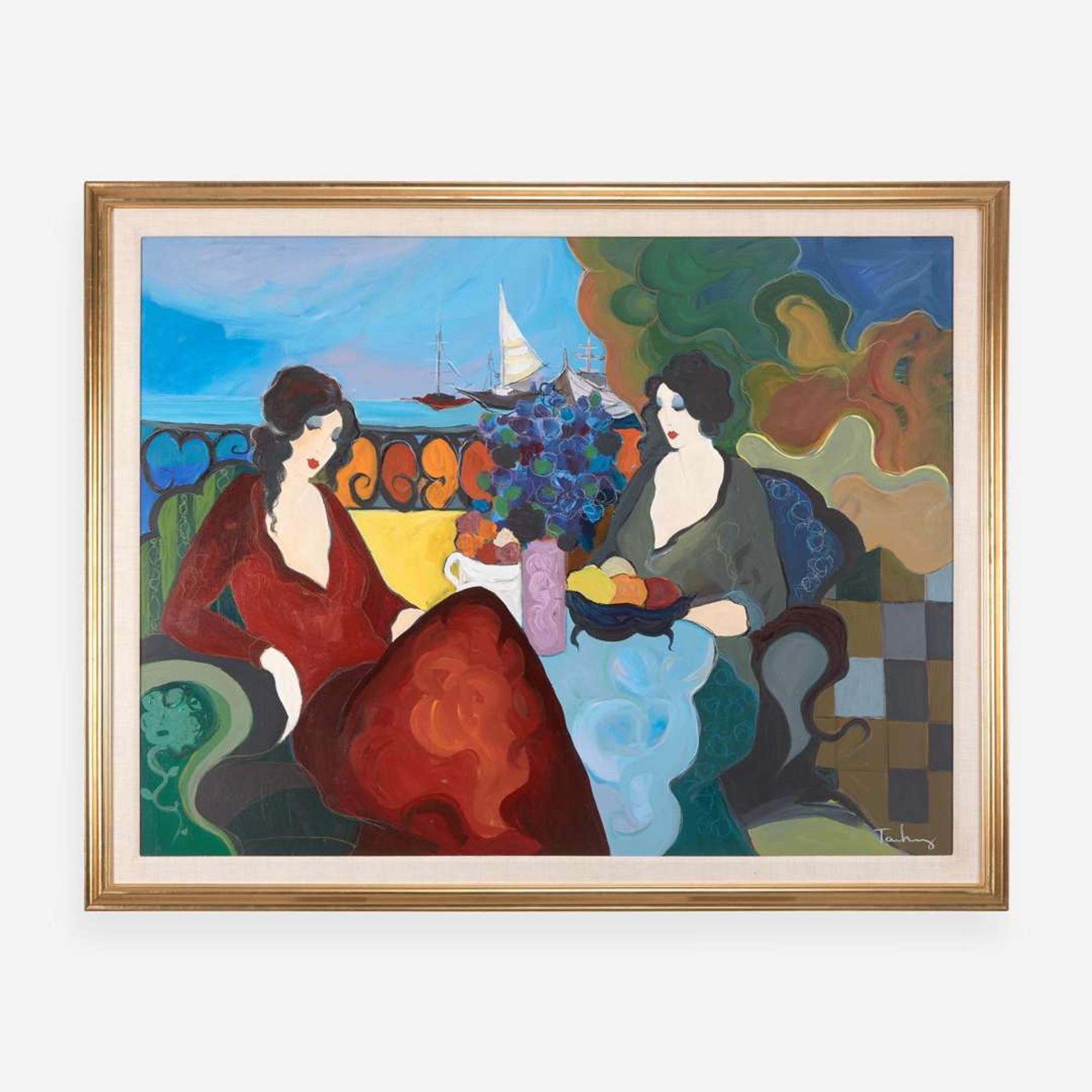 Itzchak Tarkay (Israeli, 1935-2012) Women near the Harbor
