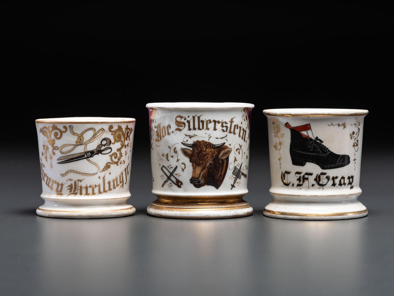 Three Porcelain Occupational Shaving Mugs