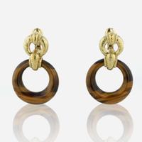 A Pair of David Webb Tiger's Eye Earrings