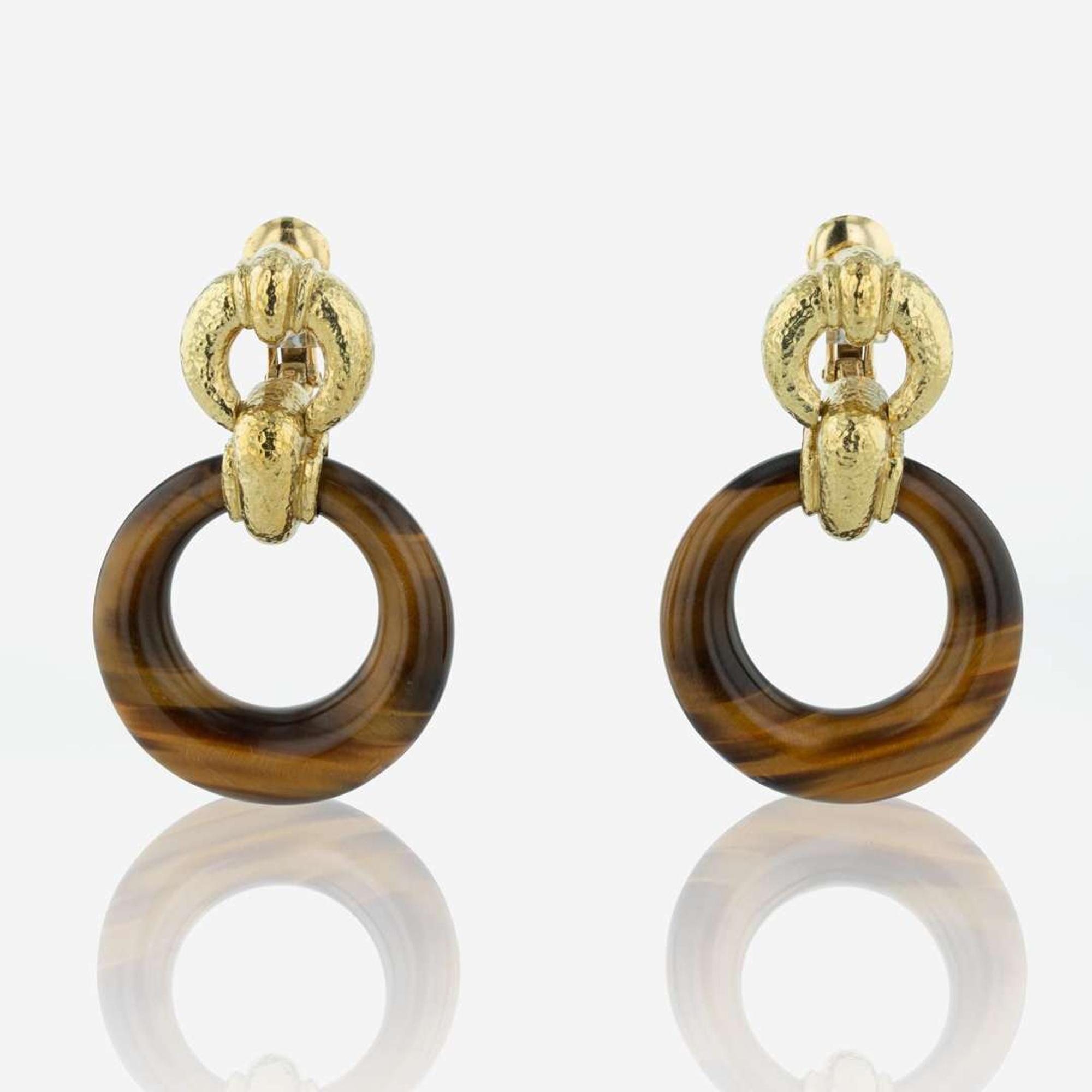 A Pair of David Webb Tiger's Eye Earrings