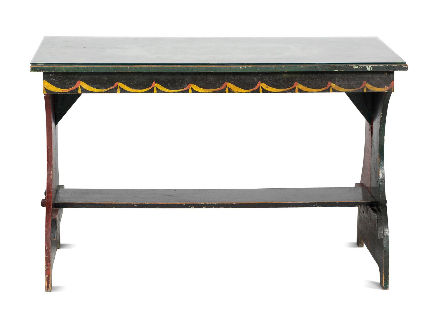 A Peter Hunt Paint-Decorated Dining Table and Benches