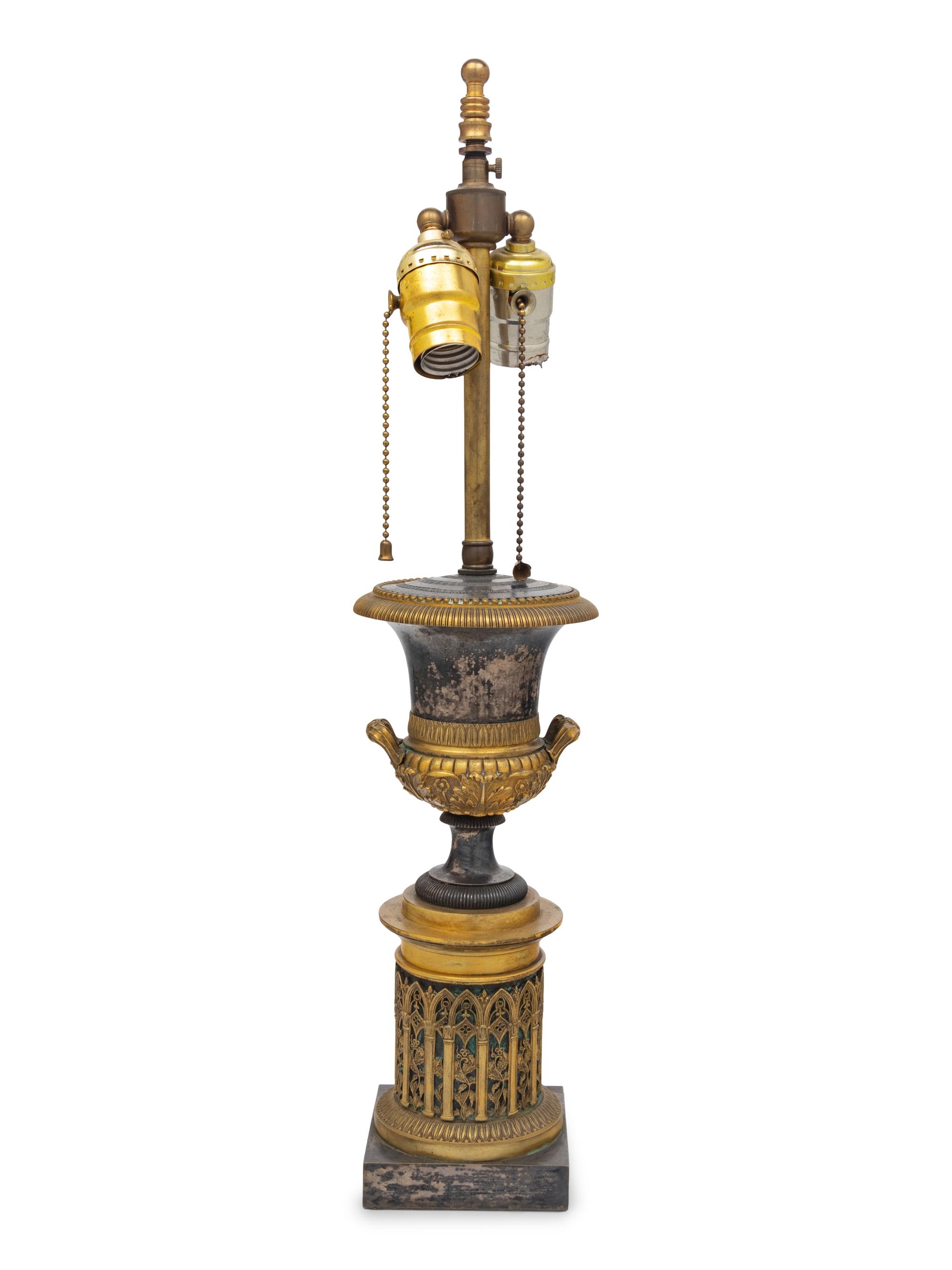 A Continental Gilt-Metal Mounted Urn Form Lamp