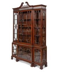 A Chinese Chippendale Style Mahogany Breakfront Bookcase
