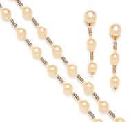 Chanel, Gripoix Pearl & Rhinestone Necklace and Ear Clips Set