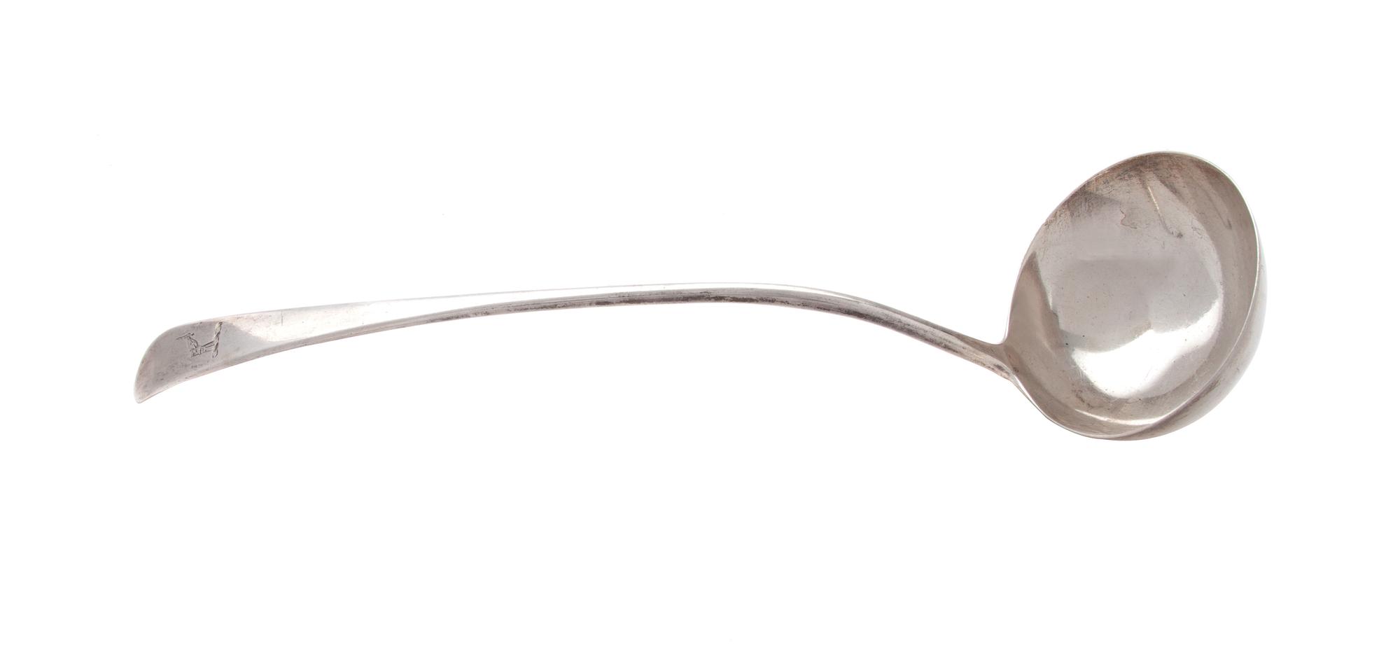 An English Silver Ladle, William Eley and William Fearn, London, 1801, having engraved terminal