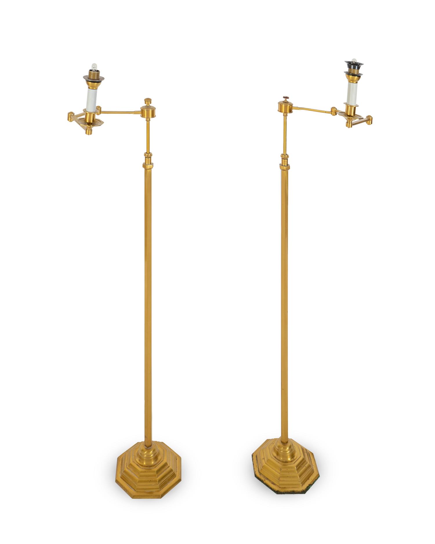 Two Pairs of Brass Adjustable Floor Lamps — 20TH CENTURY