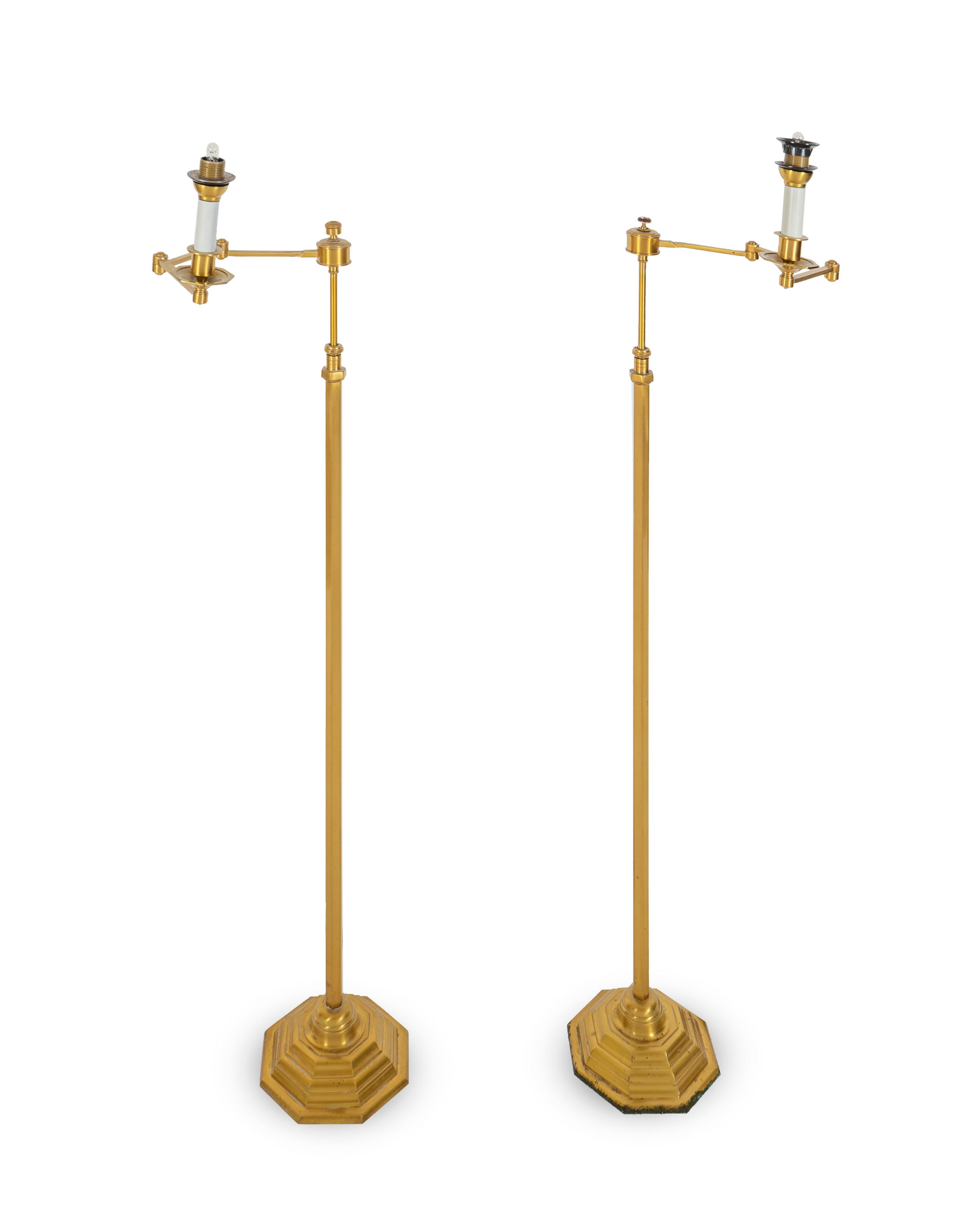 Two Pairs of Brass Adjustable Floor Lamps — 20TH CENTURY