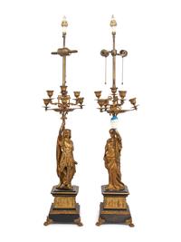 A Pair of French Neoclassical Gilt Bronze Mounted Seven-Light Candelabra