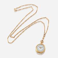 A lady's diamond and tsavorite garnet openface pocket watch necklace, Tiffany & Company
