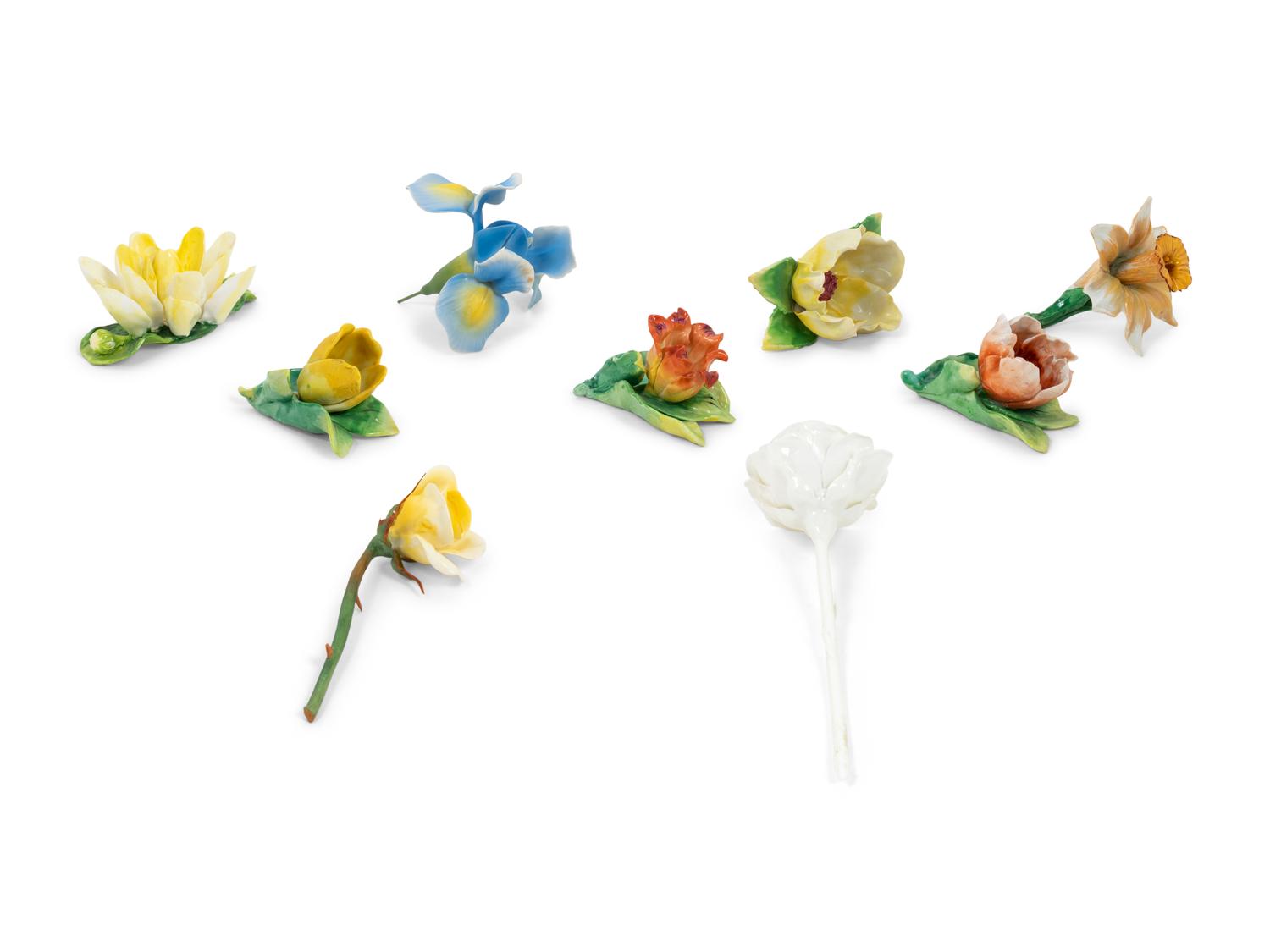 A Group of Nine Porcelain Flowers