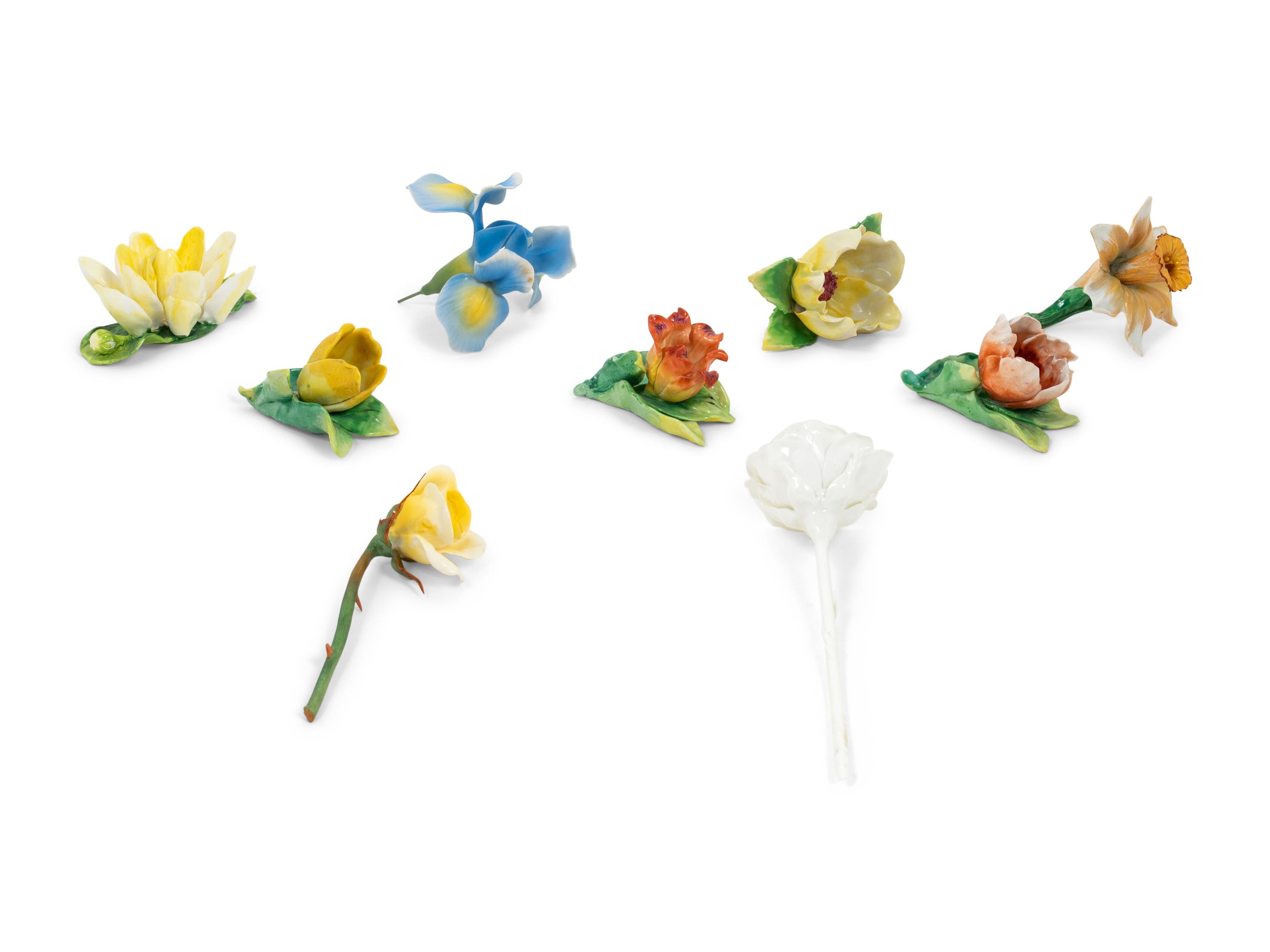 A Group of Nine Porcelain Flowers