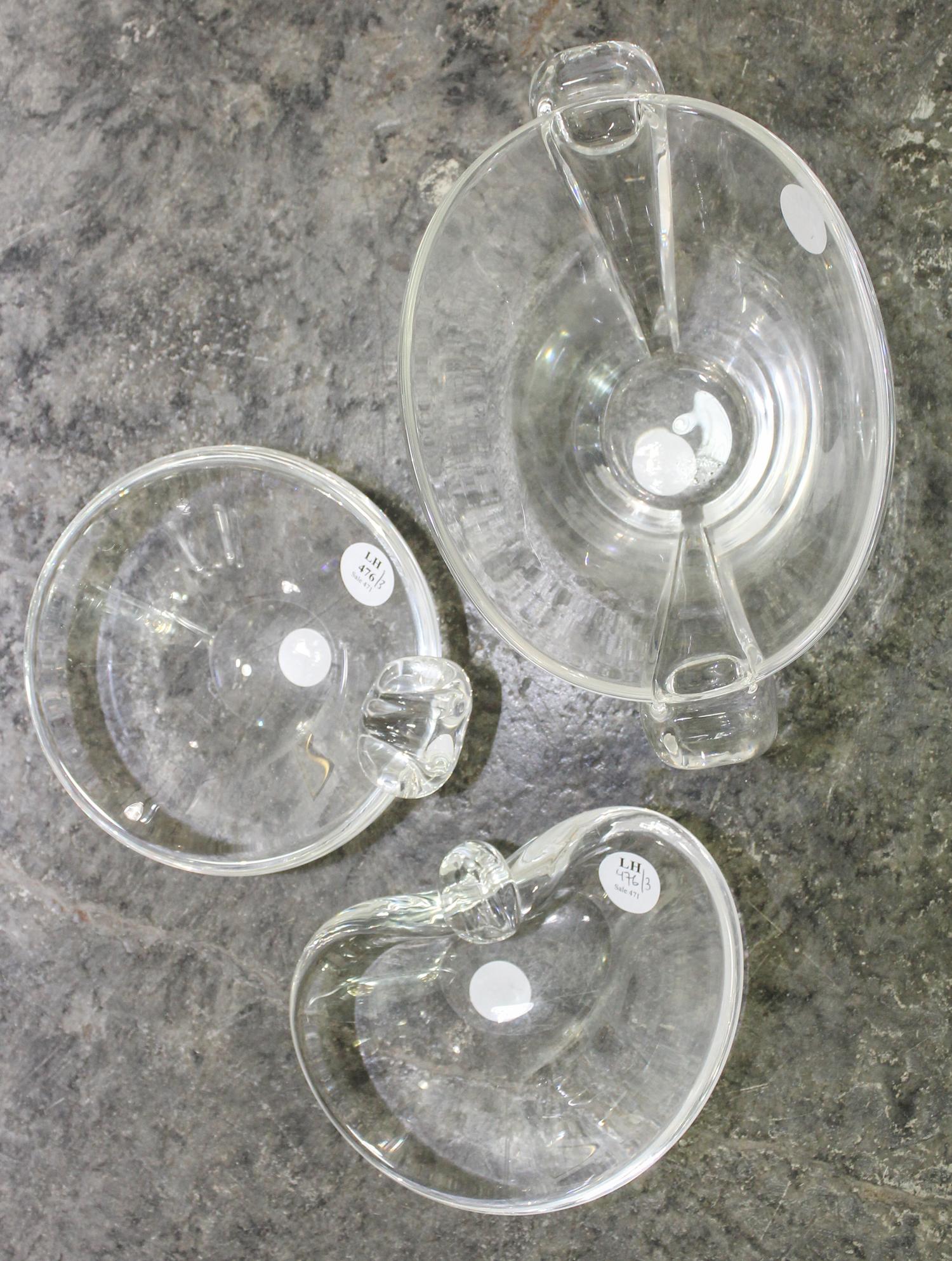 Three Steuben Glass Articles. Width of widest 9 3/4 inches.