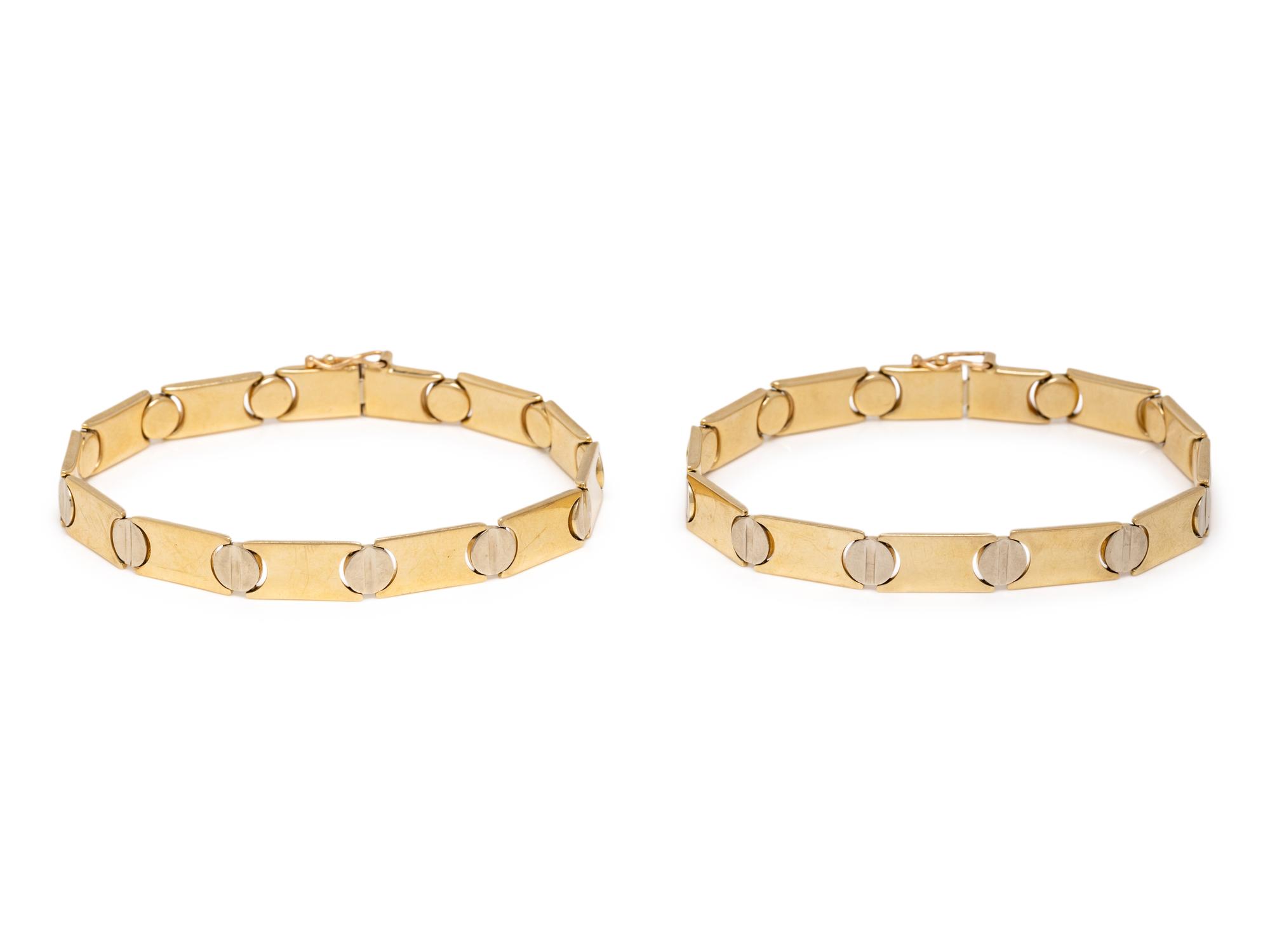 PAIR OF YELLOW GOLD NAIL HEAD MOTIF BRACELETS