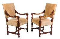 A Pair of Continental Walnut Armchairs Height 39 inches. — PROBABLY SPANISH OR ITALIAN, 18TH/19TH CENTURY