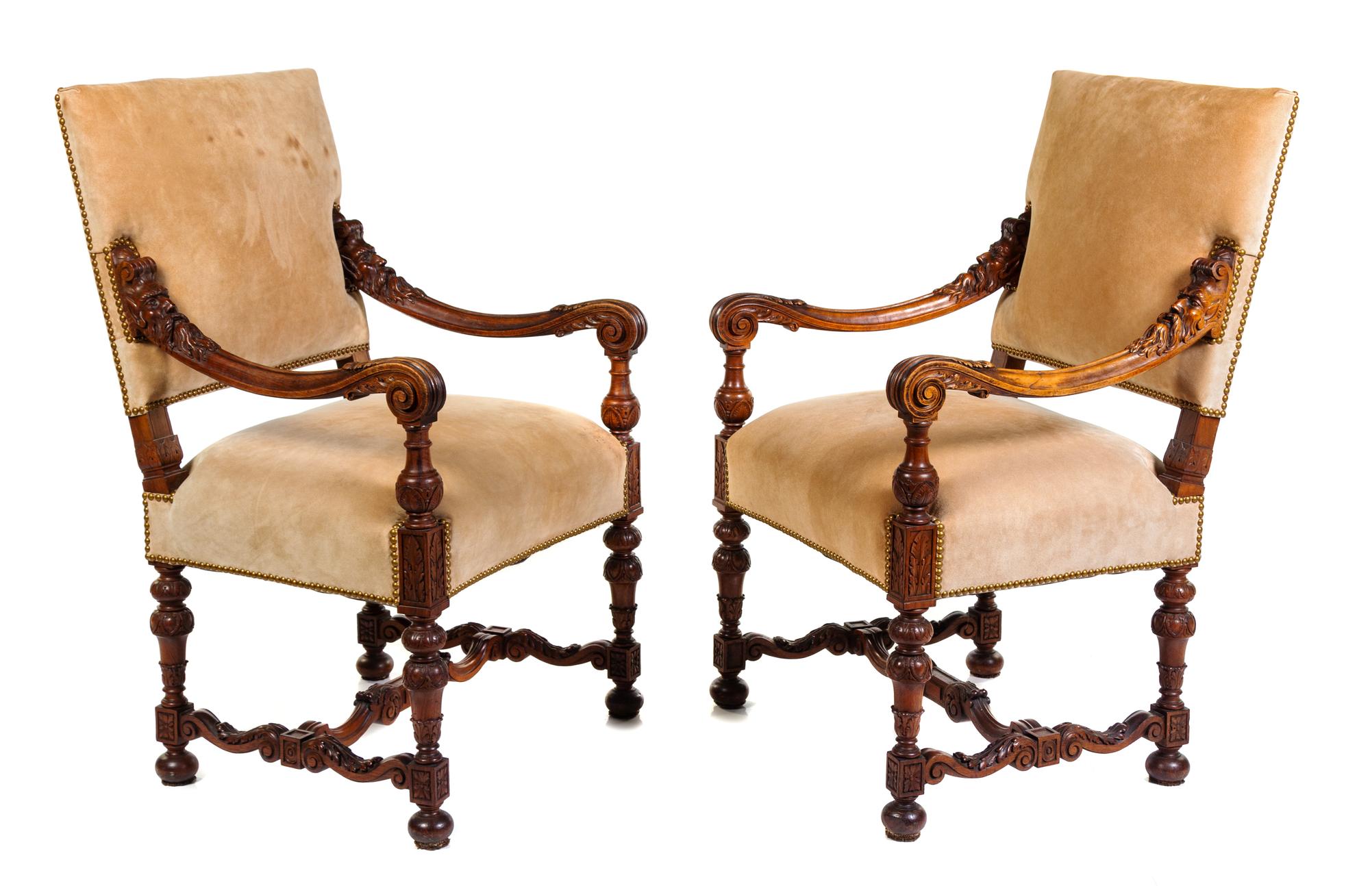 A Pair of Continental Walnut Armchairs Height 39 inches. — PROBABLY SPANISH OR ITALIAN, 18TH/19TH CENTURY