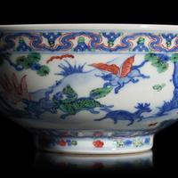 A Japanese Underglaze Red-Decorated Censer, Miura Chikusen, and a Wucai B owl, Kachutei Dohachi