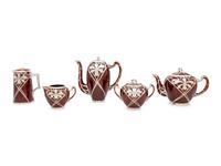 An American Silver Overaly Porcelain Five-Piece Tea and Coffee Service