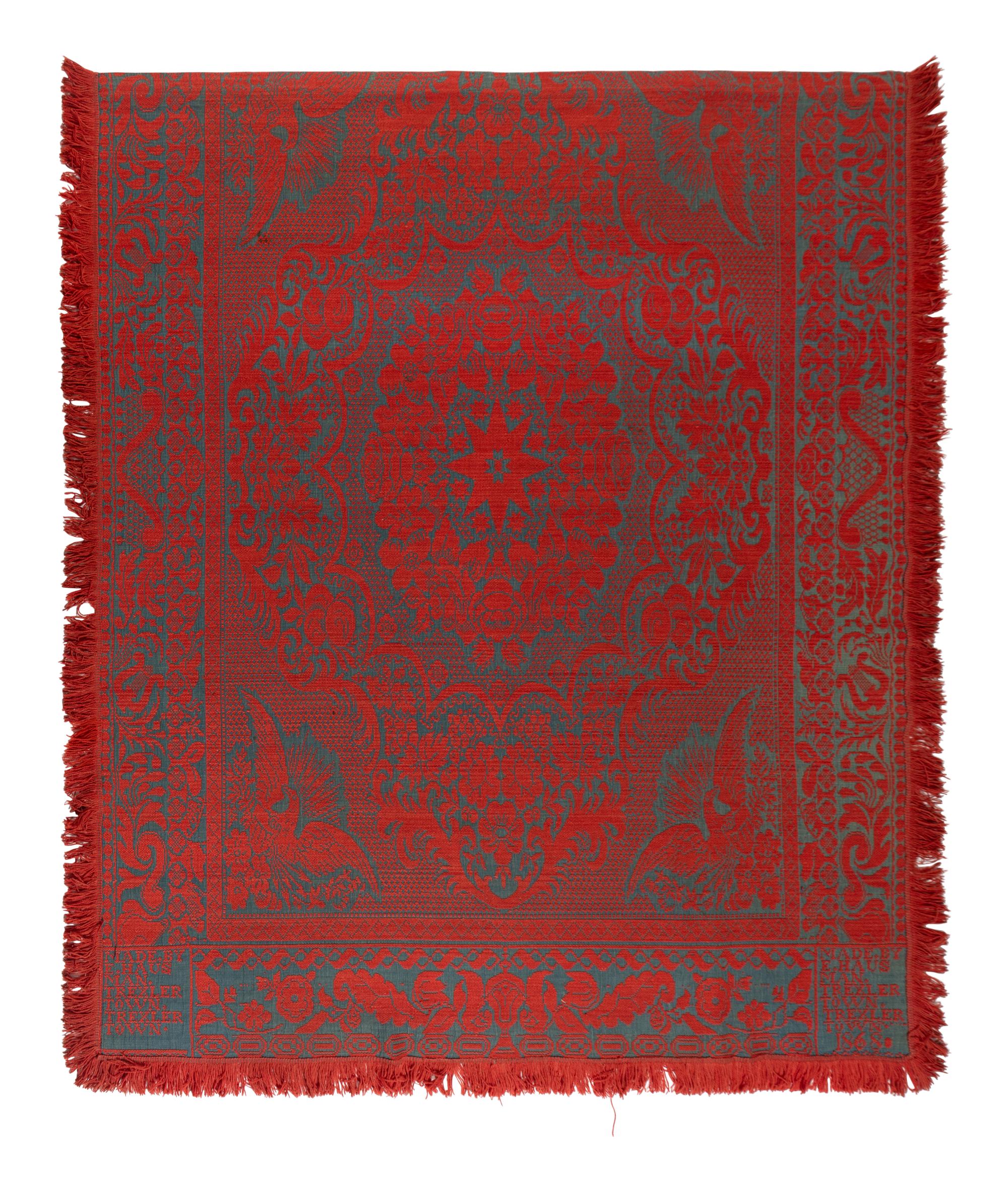 A Cotton and Wool Jacquard Coverlet by Ephraim Hausman