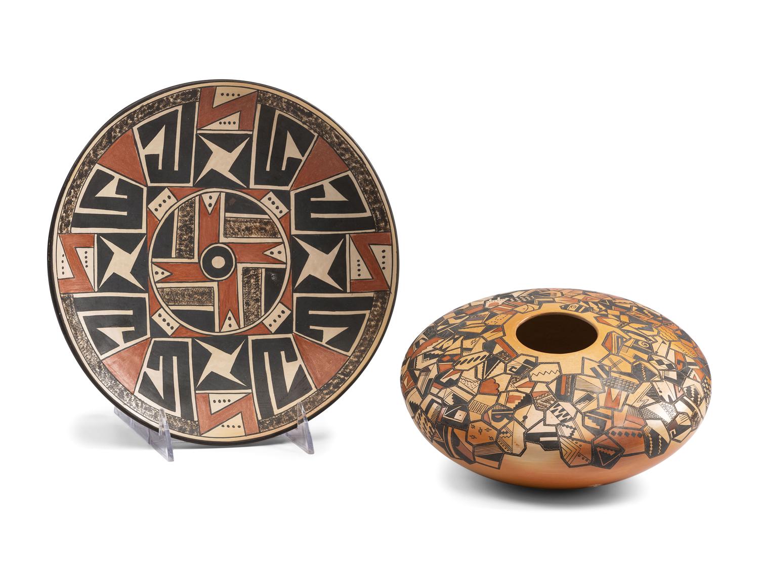 Pair of Polychrome Pottery, with Mesmerizing Designs