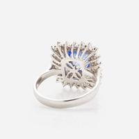 A Sri Lankan Sapphire, Diamond, and 18K White Gold Ring 3.09 Carat Cushion-Cut Sapphire, GIA Certified