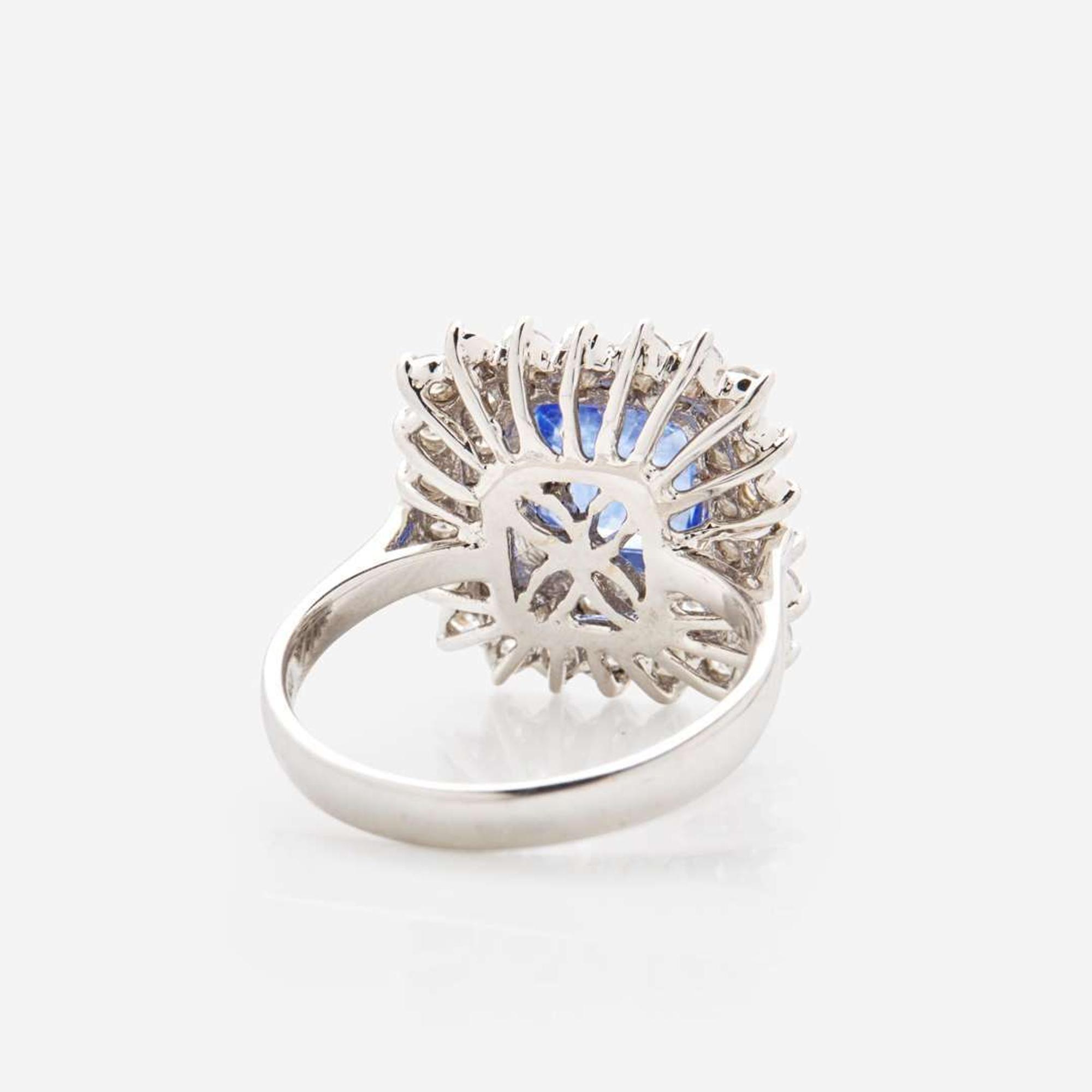 A Sri Lankan Sapphire, Diamond, and 18K White Gold Ring 3.09 Carat Cushion-Cut Sapphire, GIA Certified
