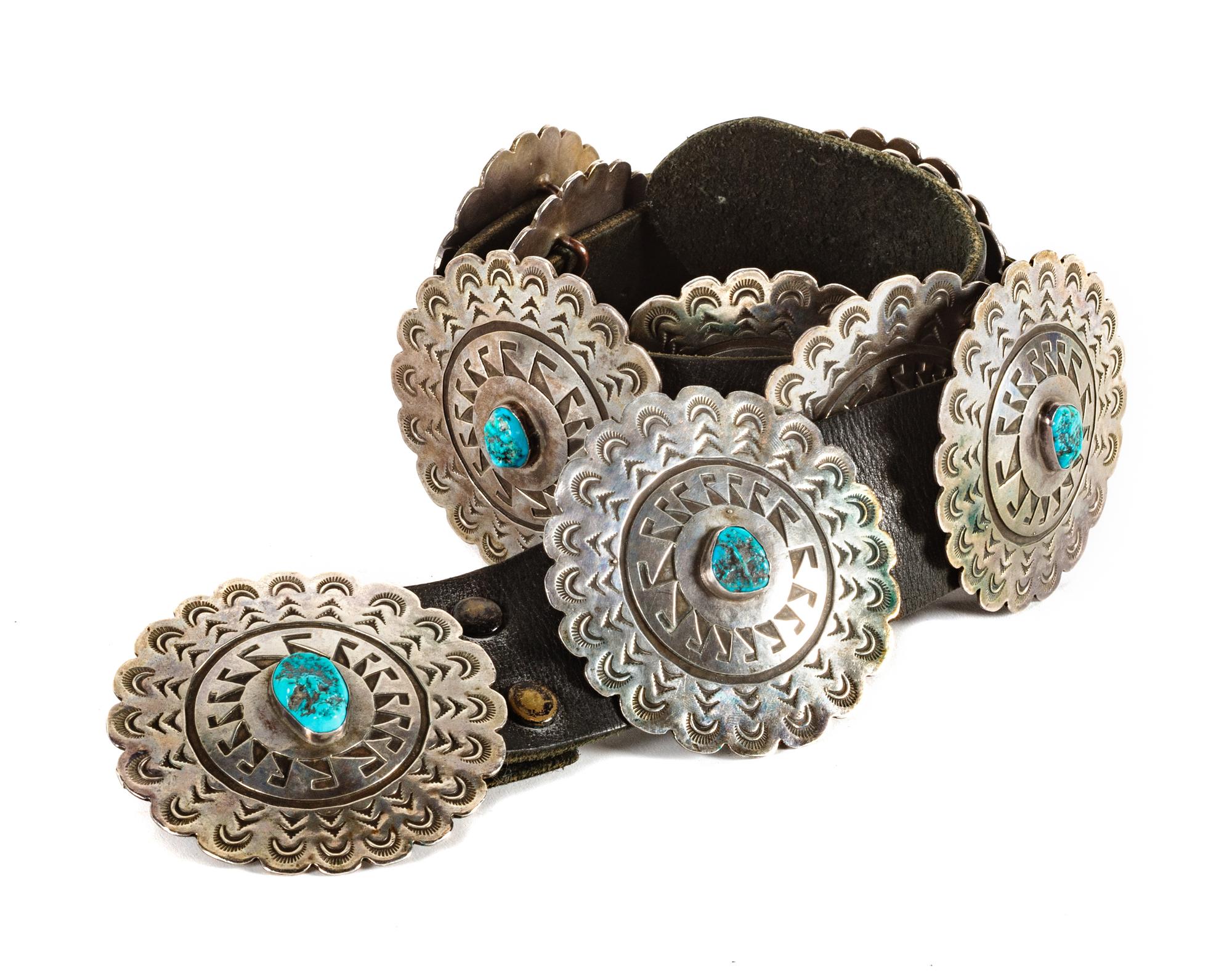 Navajo Silver and Turquoise Concho Belt