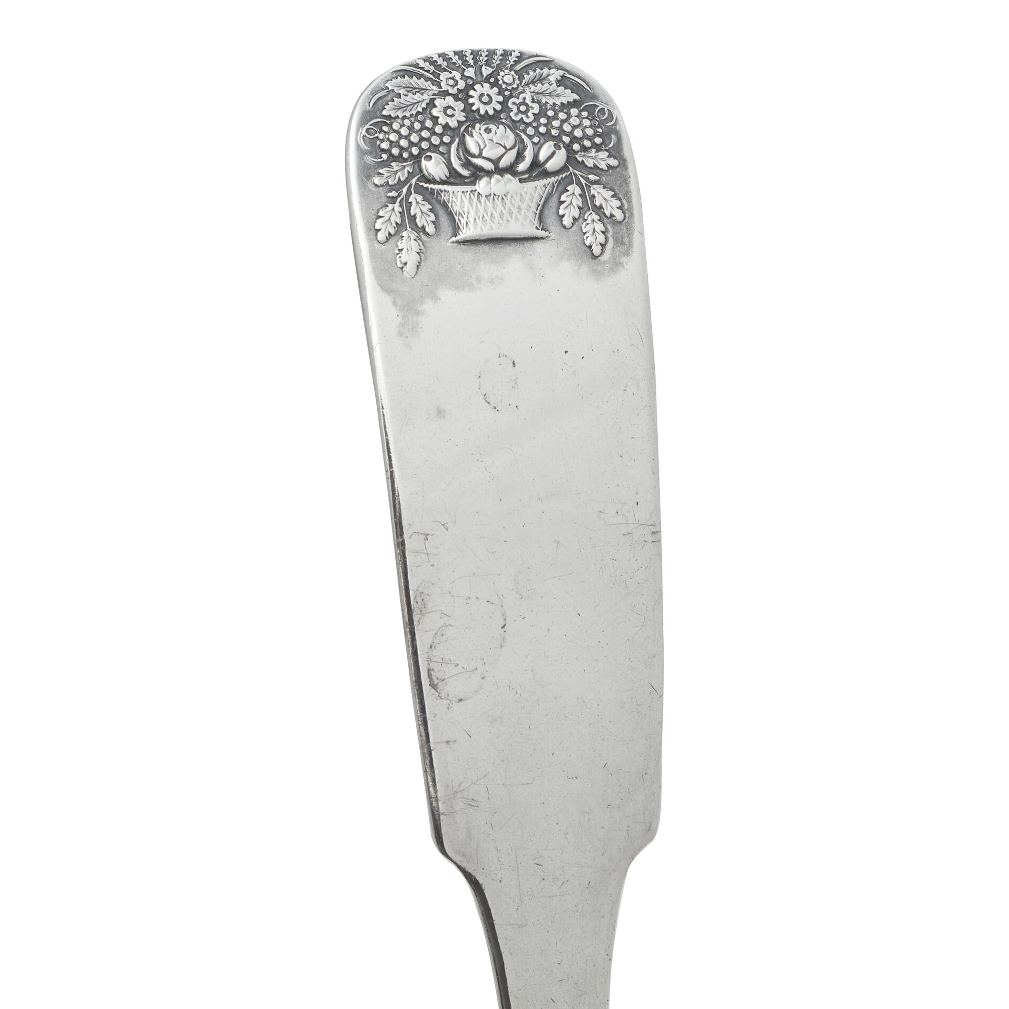 A Southern Federal Coin Silver Fiddle-Back Ladle with Cast Flower Basket