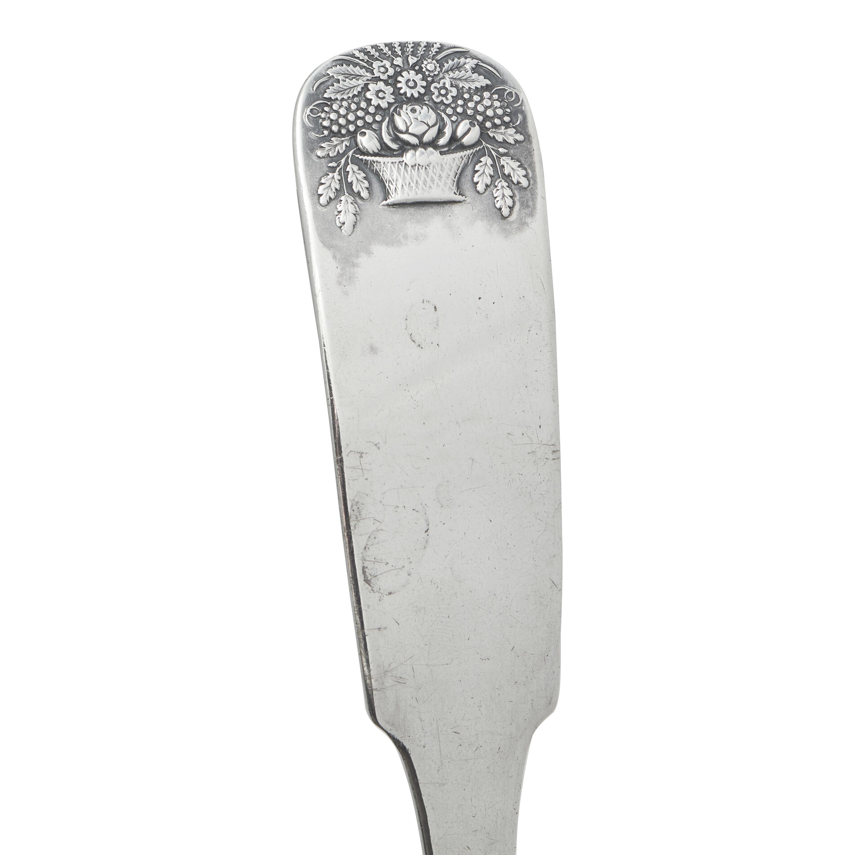 A Southern Federal Coin Silver Fiddle-Back Ladle with Cast Flower Basket