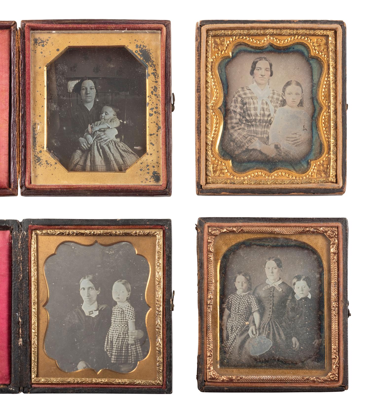 [EARLY PHOTOGRAPHY]. 19 sixth plate daguerreotypes of parents with children.