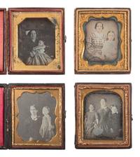 [EARLY PHOTOGRAPHY]. 19 sixth plate daguerreotypes of parents with children.