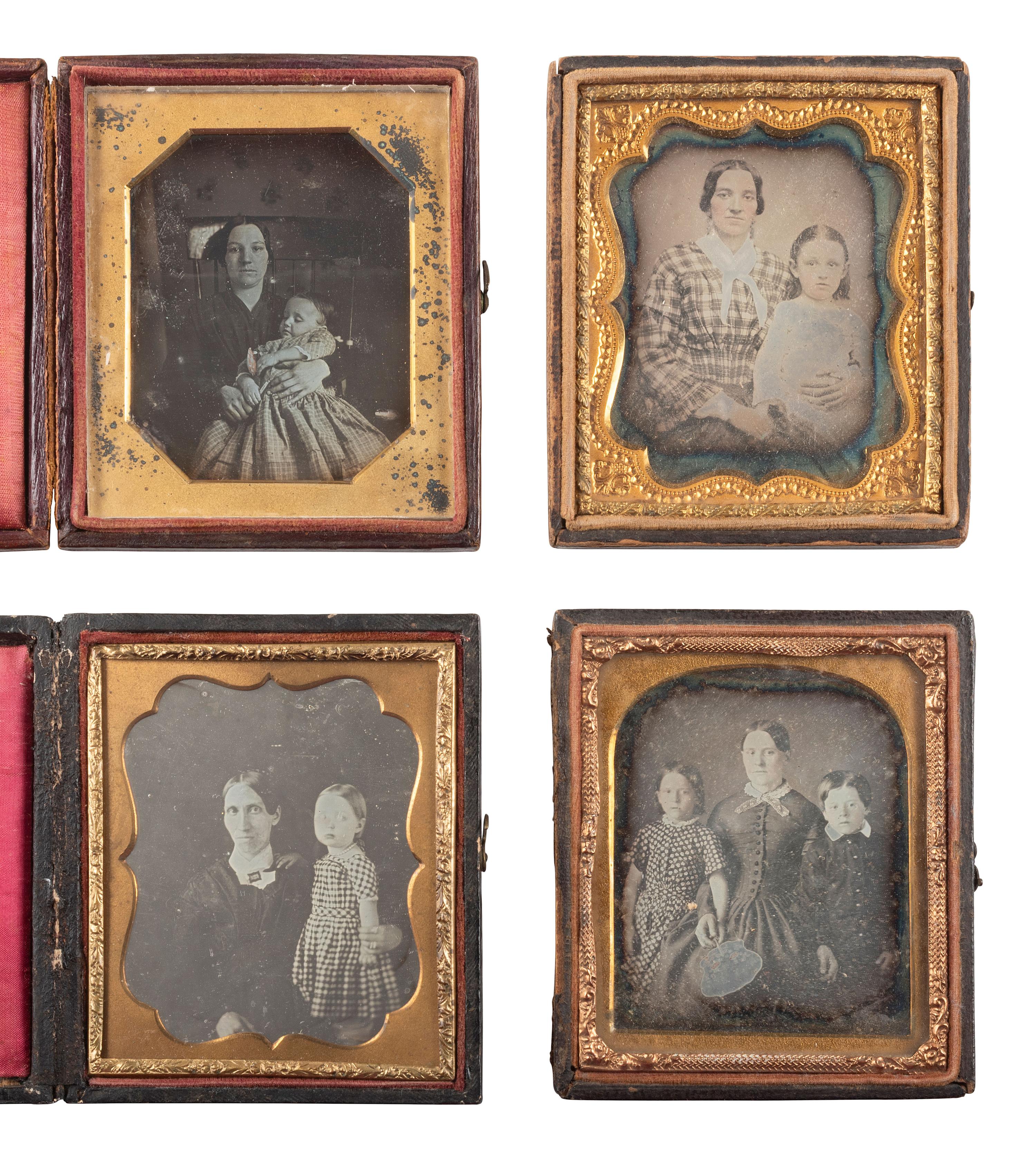 [EARLY PHOTOGRAPHY]. 19 sixth plate daguerreotypes of parents with children.