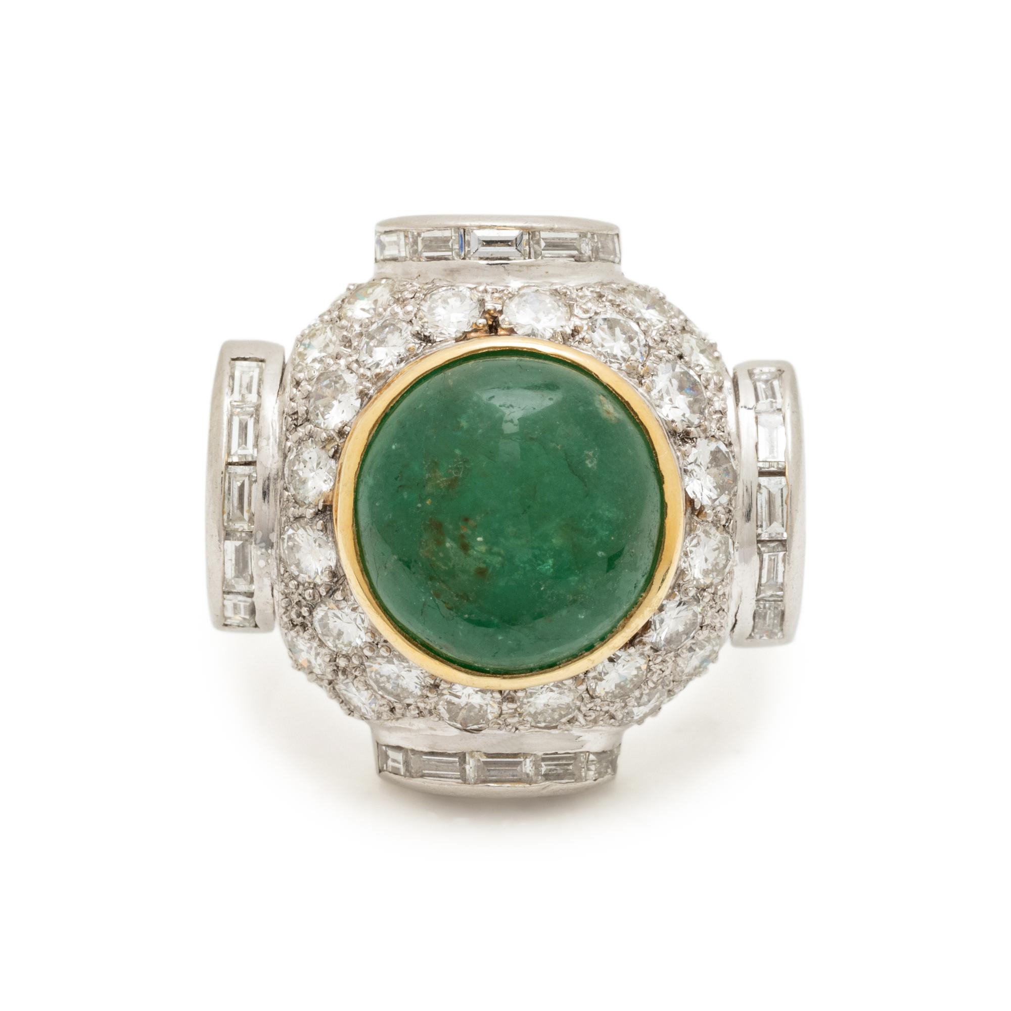 PLATINUM, DIAMOND, AND EMERALD RING