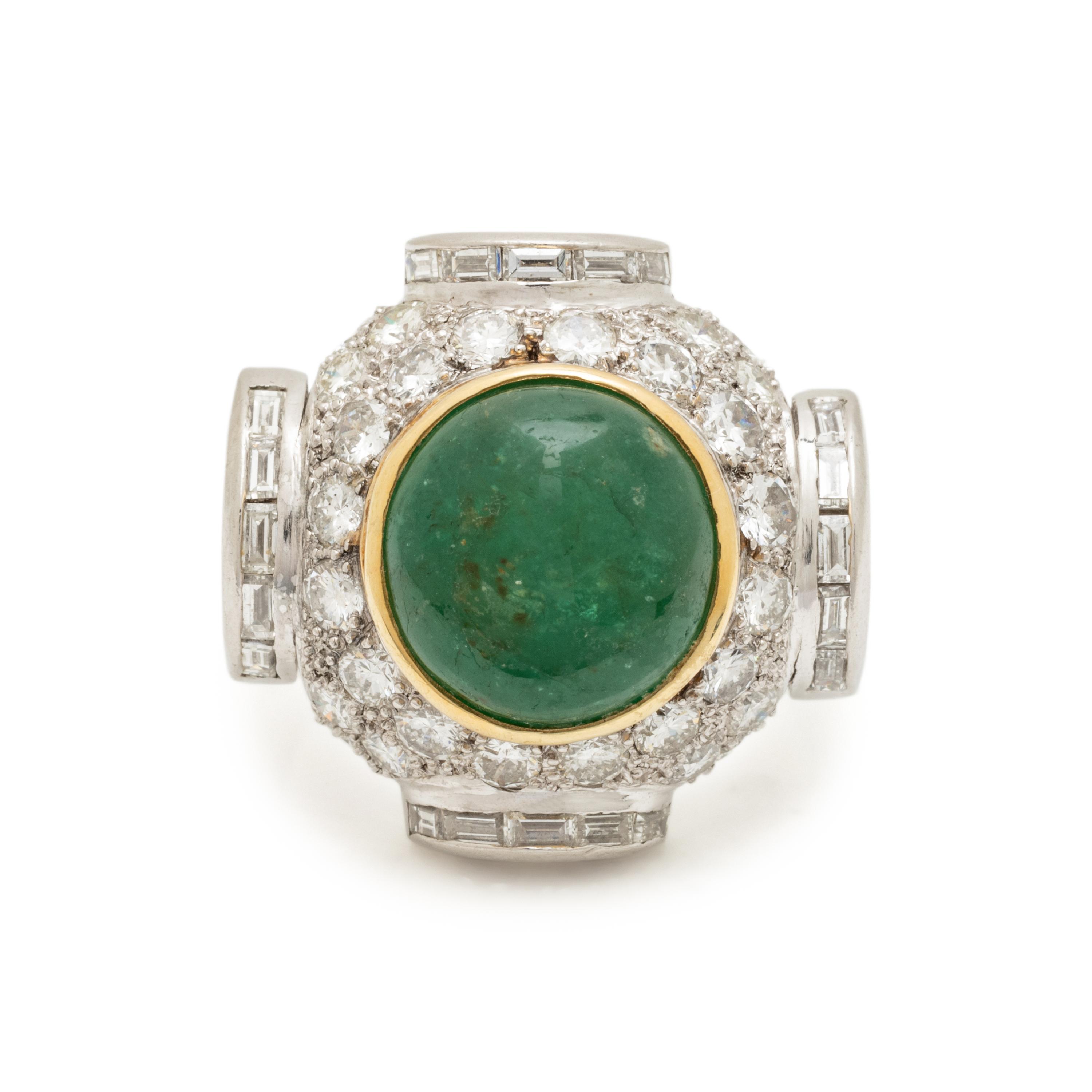 PLATINUM, DIAMOND, AND EMERALD RING