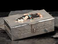 Mosaic Inlay Fire God Figure on Navajo Sterling Silver Box