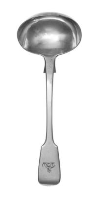 A Victorian Silver Sauce Ladle, George Angell & Co., London, 1864, having a fiddle form handle with an engraved dog passant.