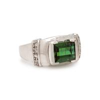 Green Tourmaline, Diamond, and White Gold Pendant and Ring