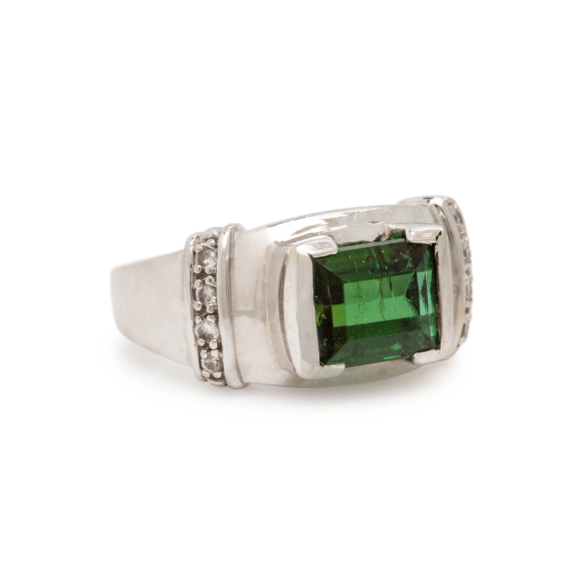 Green Tourmaline, Diamond, and White Gold Pendant and Ring
