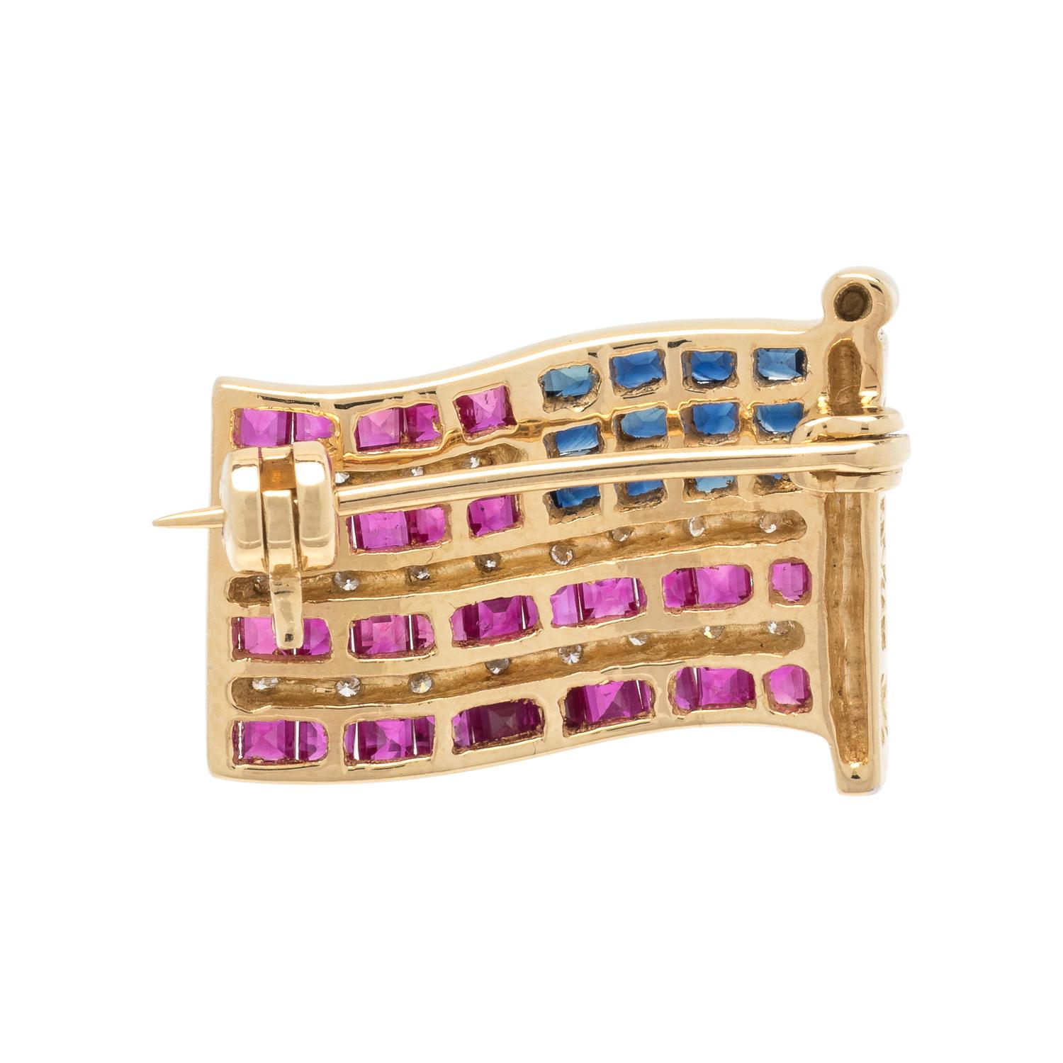 RUBY, DIAMOND AND SAPPHIRE AMERICAN FLAG BROOCH