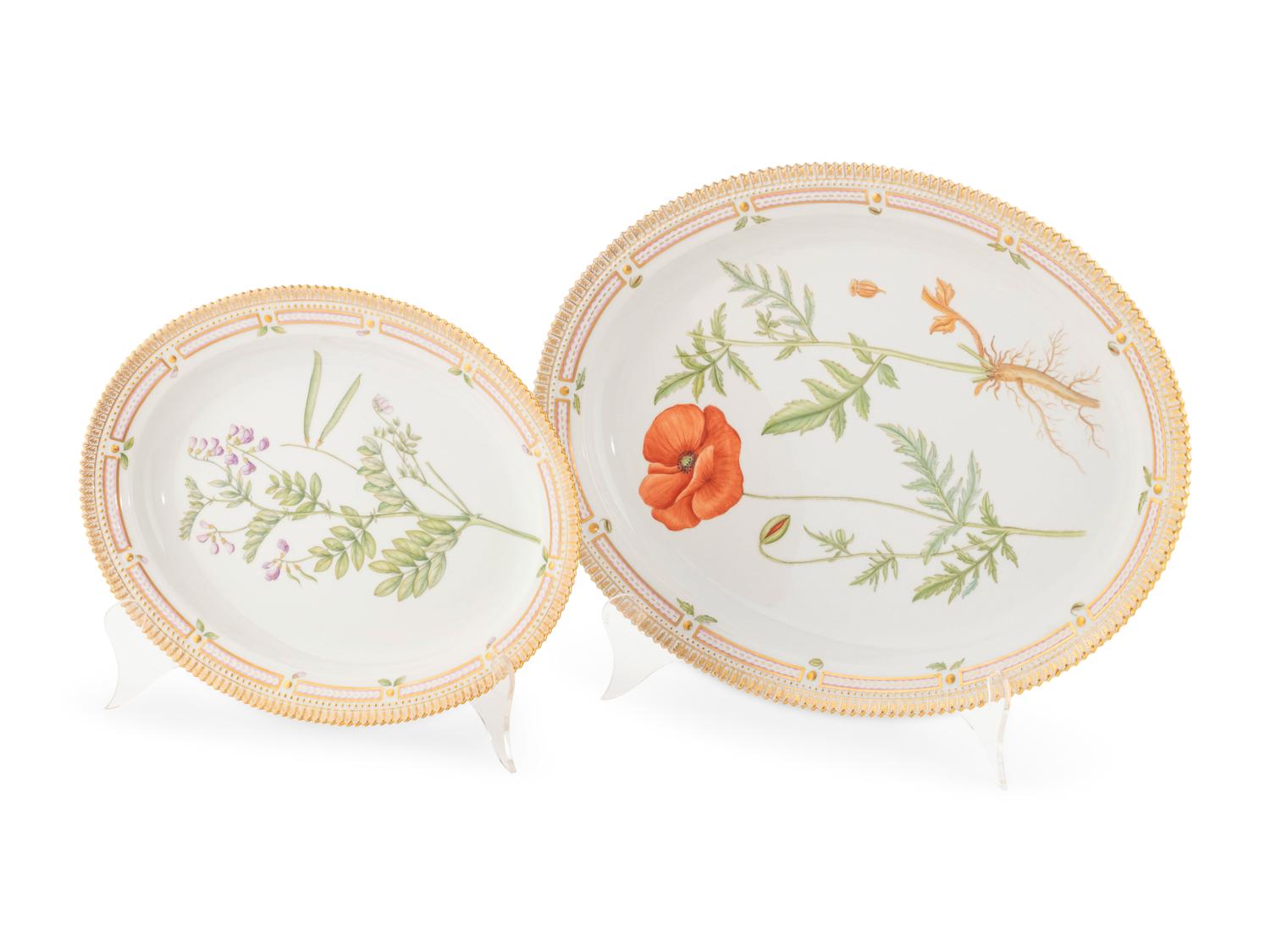Two Royal Copenhagen Flora Danica Porcelain Platters