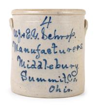 An Ohio Script Decorated Four Gallon Stoneware Crock