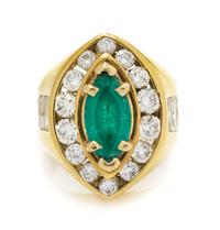 An 18 Karat Yellow Gold, Emerald and Diamond Ring, 11.30 dwts.