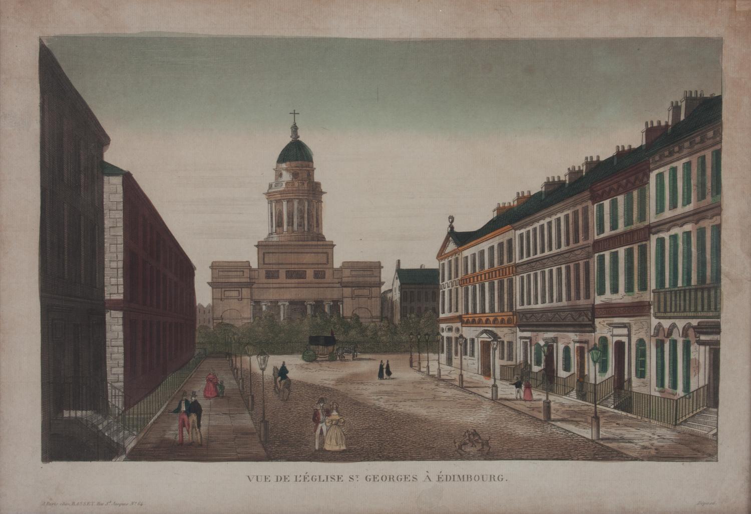 A Set of Four Hand-colored Engravings Each: 12 x 16 1/8 inches.