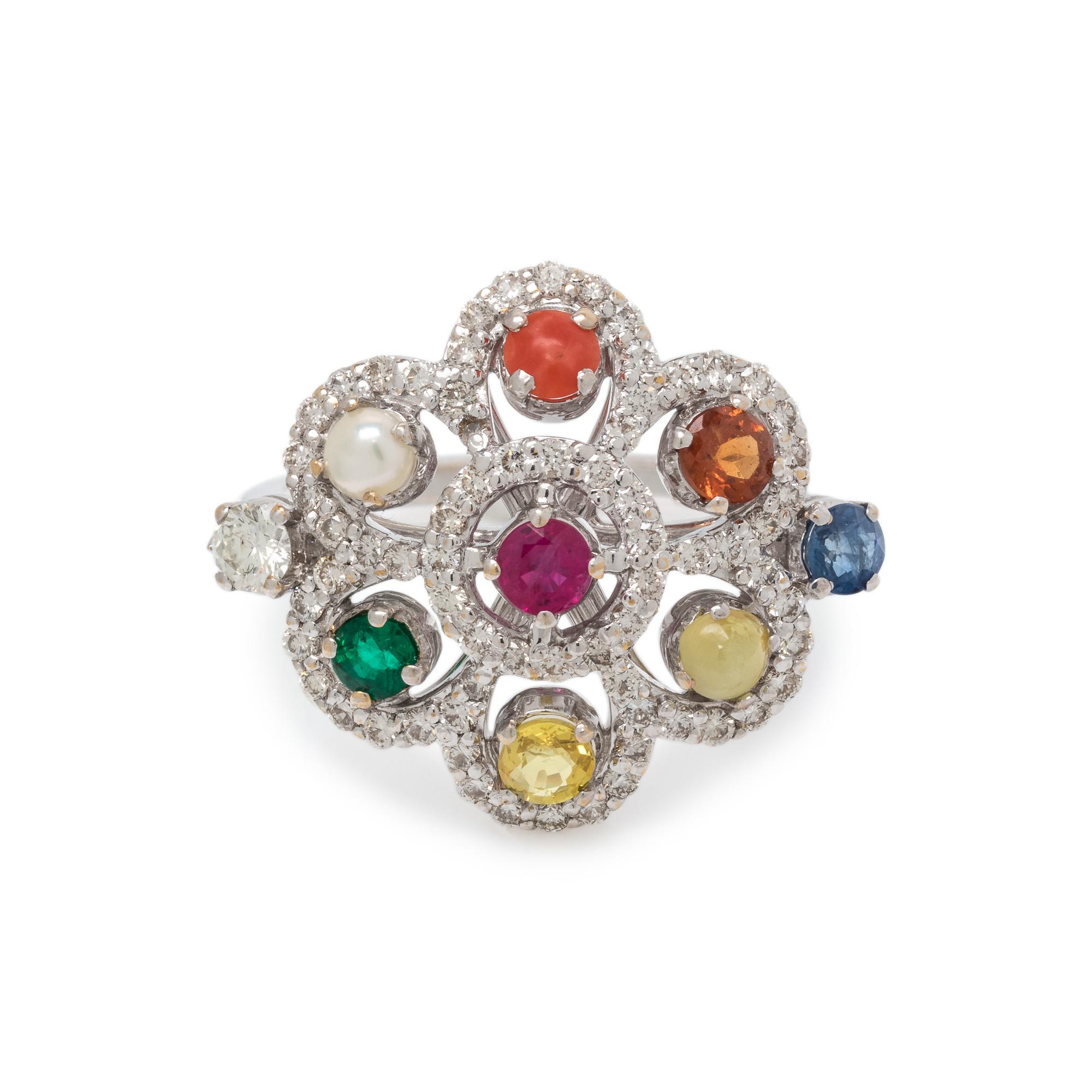 MULTIGEM AND DIAMOND NAVARATNA RING